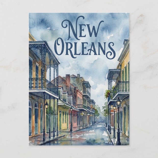vattenfärg New Orleans Louisiana Vykort (Framsida)