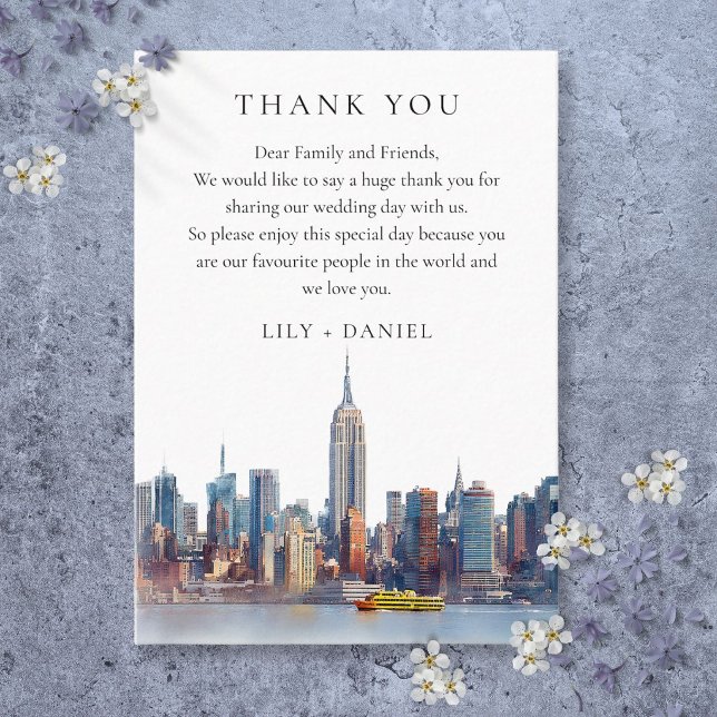 Vattenfärg New York City Bröllop Tack Placeringskort (Watercolor New York City Wedding Thank You Place Card)