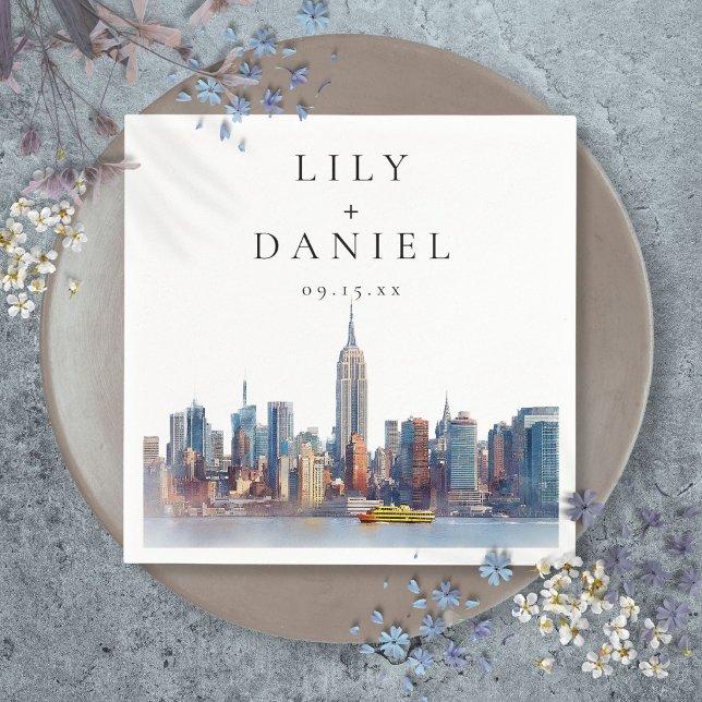 Vattenfärg New York City Destination Bröllop Pappersservett (Watercolor New York City Destination Wedding Napkins)