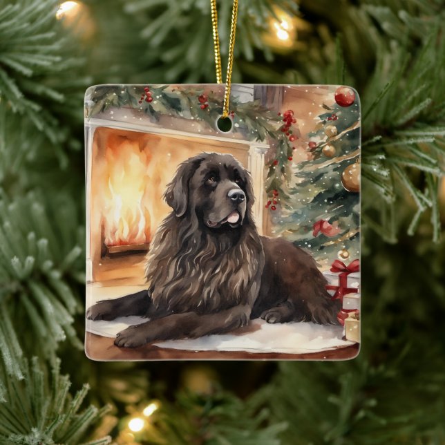 Vattenfärg Newfoundland - Julafton Scene 2 Julgransprydnad Keramik (Träd)