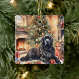 Vattenfärg Newfoundland - Julafton Scene 3 Julgransprydnad Keramik