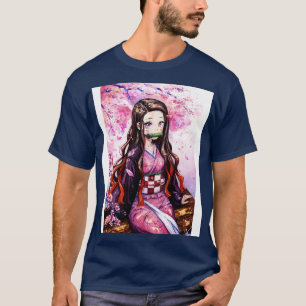 Vattenfärg Nezuko under Sakura Träd Demon Sayer F T Shirt