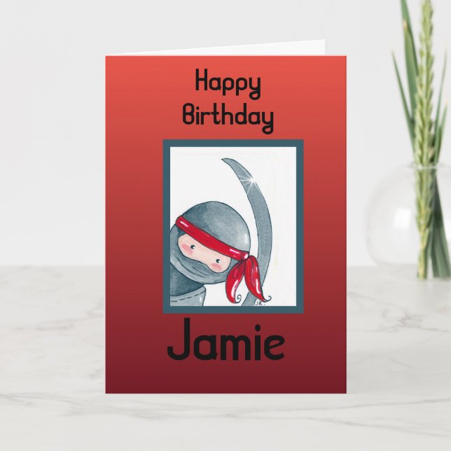 Vattenfärg Ninja, födelsedagskort Kort (Framsida)