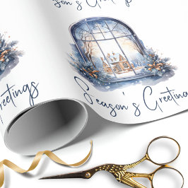 Vattenfärg Nordic Blue Snowy jul Traditionell Presentpapper