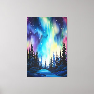 Vattenfärg Norrsken aurora borealis Canvastryck