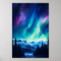 Vattenfärg Norrsken aurora borealis 