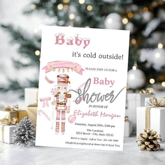 Vattenfärg Nötknäppare Rosa Baby Shower Inbjudningar (Skapare uppladdad)