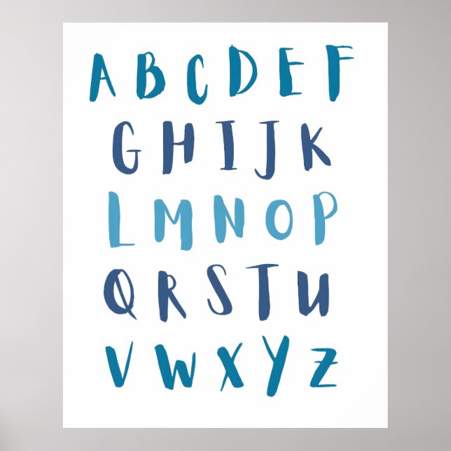 Vattenfärg Nursery Alphabet Blue ABCs Kids Poster (Framsidan)
