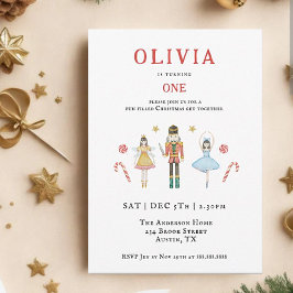 Vattenfärg Nutcracker jul Jul 1:a födelsedag Inbjudningar