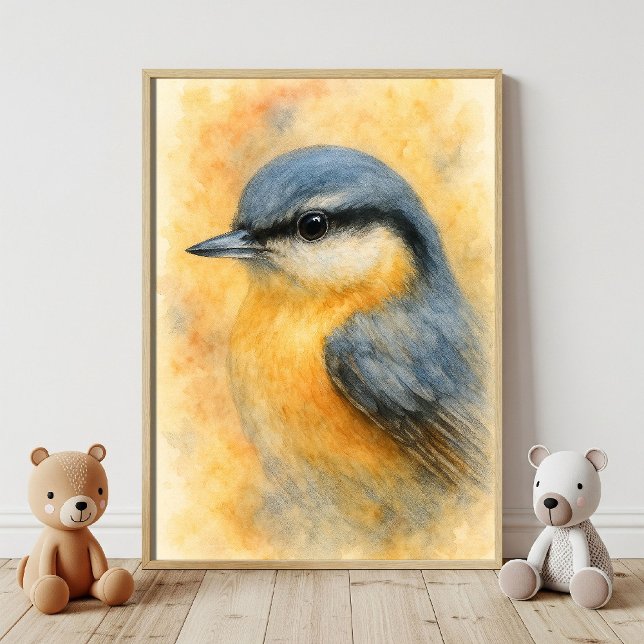 Vattenfärg Nuthatch Porträtt Art Poster (Skapare uppladdad)