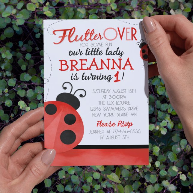 Vattenfärg Nyckelpiga Födelsedag Inbjudningar (Sweet Ladybug No Photo Double Sided Birthday Invitation. Available Printed or Digital Download)
