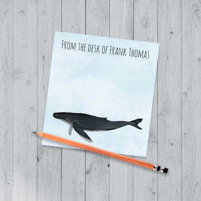 Vattenfärg Ocean Anpassningsbar Humpback Whale Anteckningsblock (Cool Ocean watercolor humpback whale notepad)