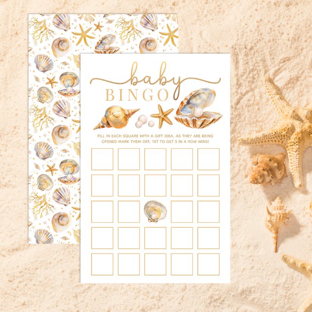 Vattenfärg Ocean Little Pearl Baby Shower Bingo Ga (Baby Bingo Game Card)