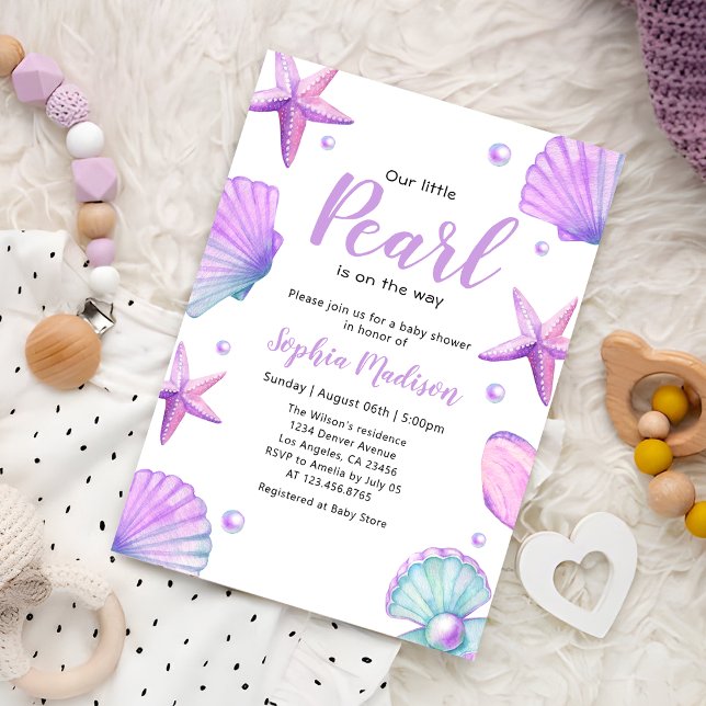 Vattenfärg Ocean Little Pearl Baby Shower Inbjudningar (Skapare uppladdad)