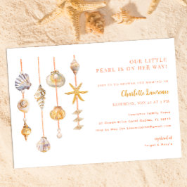 Vattenfärg Ocean Little Pearl Baby Shower Inbjudningar