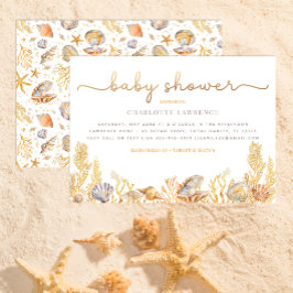 Vattenfärg Ocean Little Pearl Baby Shower Inbjudningar