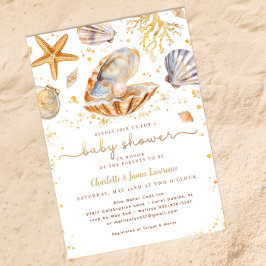 Vattenfärg Ocean Little Pearl Baby Shower Inbjudningar