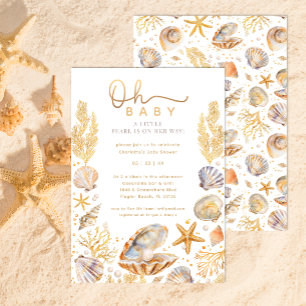 Vattenfärg Ocean Little Pearl Baby Shower Inbjudningar