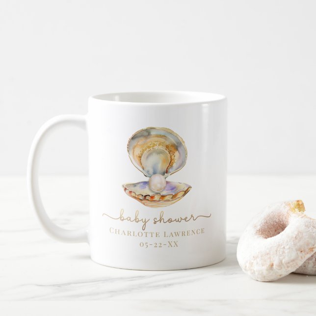 Vattenfärg Ocean Little Pearl Baby Shower Kaffemugg (Med munk)