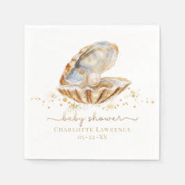 Vattenfärg Ocean Little Pearl Baby Shower Napkins Pappersservett