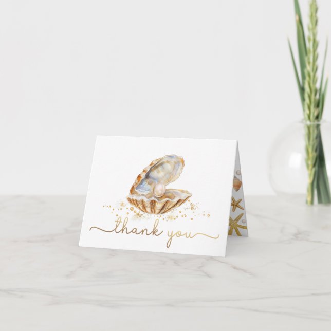 Vattenfärg Ocean Little Pearl Baby Shower Tack Kort (Framsida)