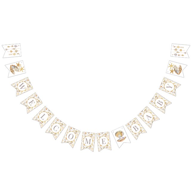 Vattenfärg Ocean Little Pearl Baby Shower Vimplar (Alla)