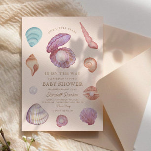 Vattenfärg Ocean Little pearl Seashell Baby Shower Inbjudningar