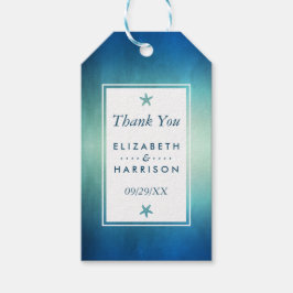 Vattenfärg Ocean Starfish Beach Wedding Tack Presentetikett