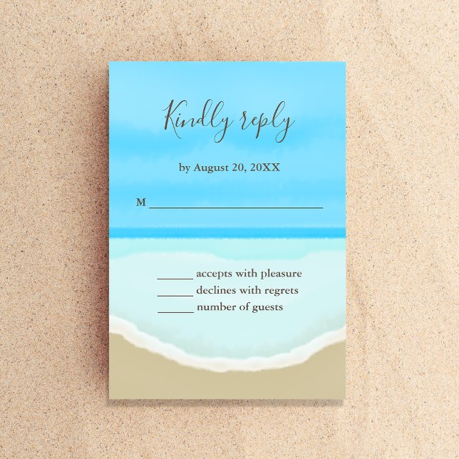 Vattenfärg Ocean Strand Bröllop RSVP-kort OSA Kort (Skapare uppladdad)
