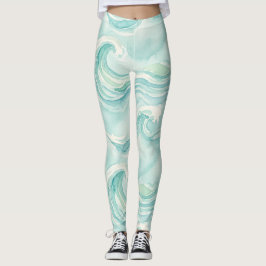 Vattenfärg Ocean Våg Mönster Leggings