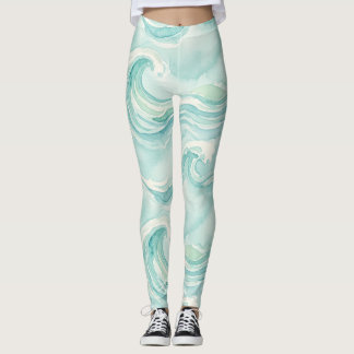 Vattenfärg Ocean Våg Mönster Leggings