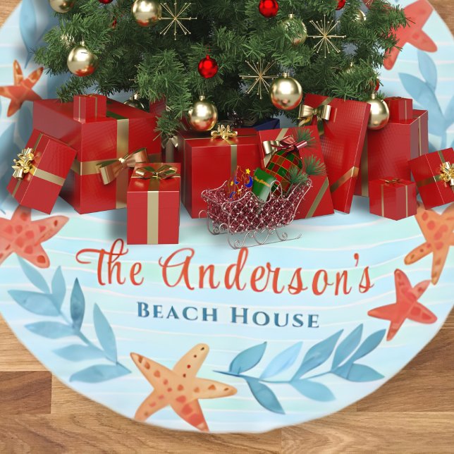 Vattenfärg Ocean Wave Star Fish Coastal jul Julgransmatta Borstad Polyester (Skapare uppladdad)