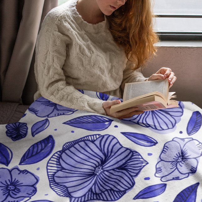 Vattenfärg och bläck-blommor - blå palett fleecefilt (Skapare uppladdad)