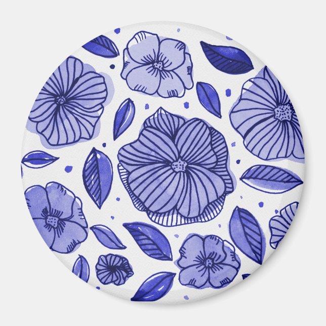 Vattenfärg och bläck-blommor - blå palett magnet (Framsidan)