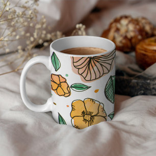 Vattenfärg och bläck-blommor - vintage kaffemugg