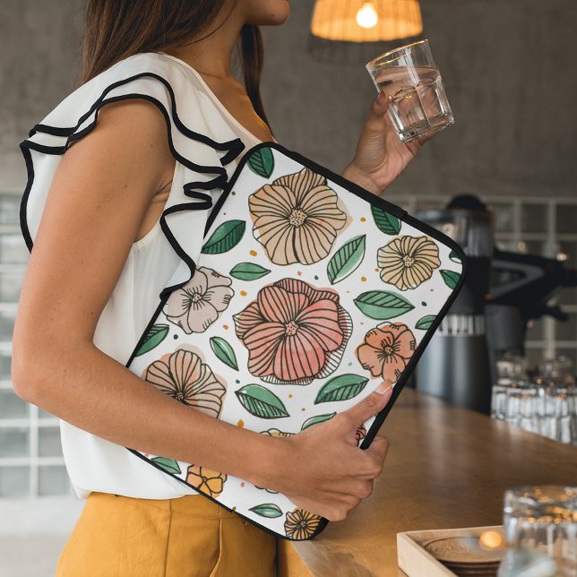 Vattenfärg och bläck-blommor - vintage laptop sleeve (Skapare uppladdad)