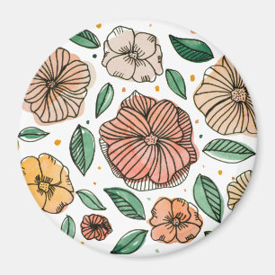 Vattenfärg och bläck-blommor - vintage magnet