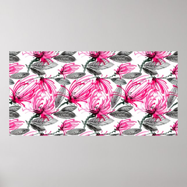 Vattenfärg och bläck illustration av röd blomma me poster (Framsidan)