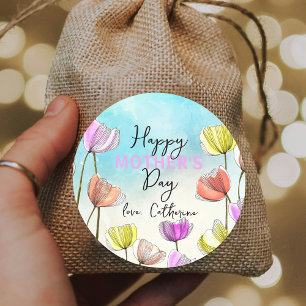 Vattenfärg och Bläck Konsttulips Mors dag Runt Klistermärke