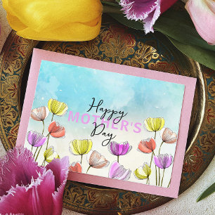 Vattenfärg och Bläck Konsttulips Mors dag Vykort