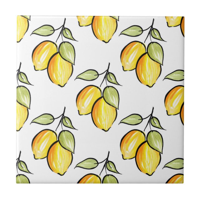 Vattenfärg och Bläck Lemons Mönster Kakelplatta (Framsidan)