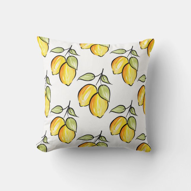 Vattenfärg och Bläck Lemons Mönster Kudde (Framsida)