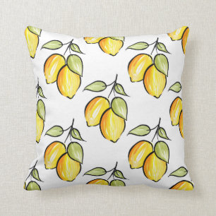 Vattenfärg och Bläck Lemons Mönster Kudde