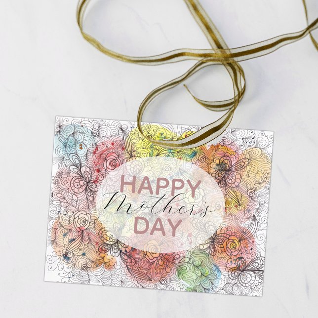 Vattenfärg och Bläck Pastel Blommigt Art Mors dag Vykort (Skapare uppladdad)