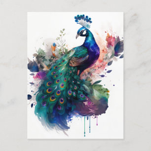 Vattenfärg och Bläck Peacock Vykort