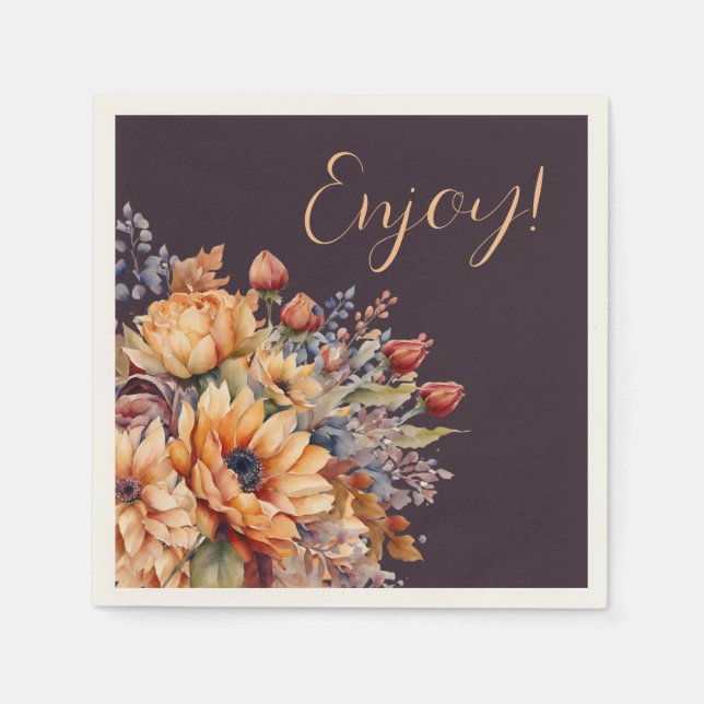 Vattenfärg och blommor-Lila-njoy- Pappersservett (Framsidan)
