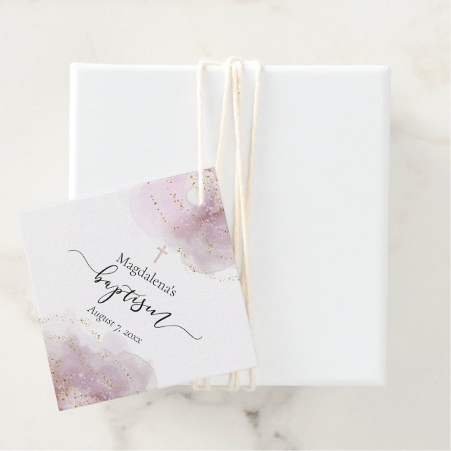 vattenfärg och faux guld glitter-baptism gåvor etiketter (På plats)
