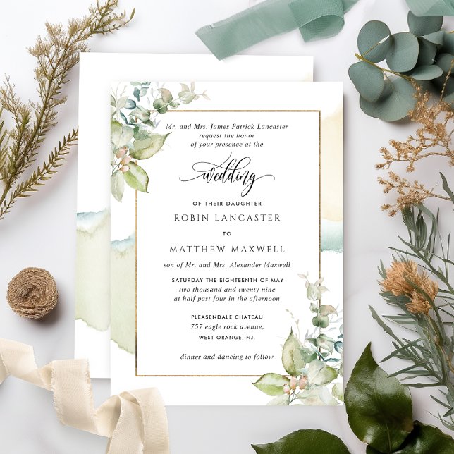 Vattenfärg och Greenery Eucalyptus Elegant bröllop Inbjudningar (Skapare uppladdad)