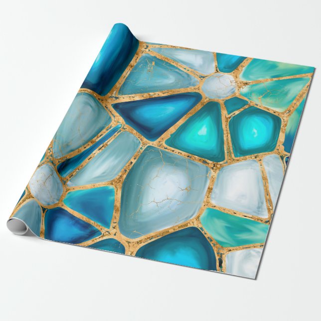 Vattenfärg och guld-celler - hav presentpapper (Utrullad)