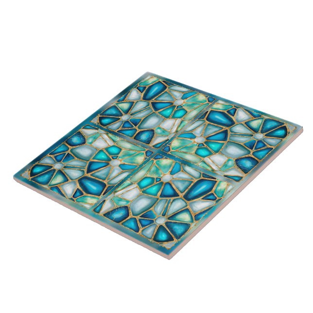 Vattenfärg och guld-celler - hav - quatro kakelplatta (Sidan)